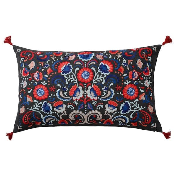 Ikea SKOGSKORN Pillow - dark grey/pattern 40x65 cm ,