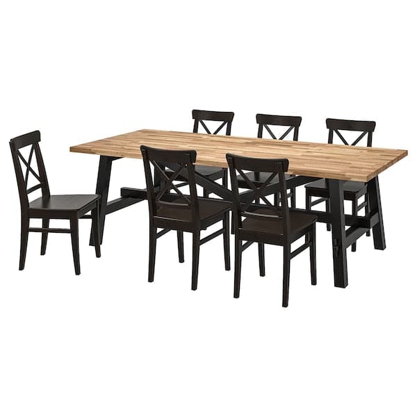SKOGSTA / INGOLF - Table and 6 chairs, acacia/black, 235x100 cm - best price from Maltashopper.com 09482693