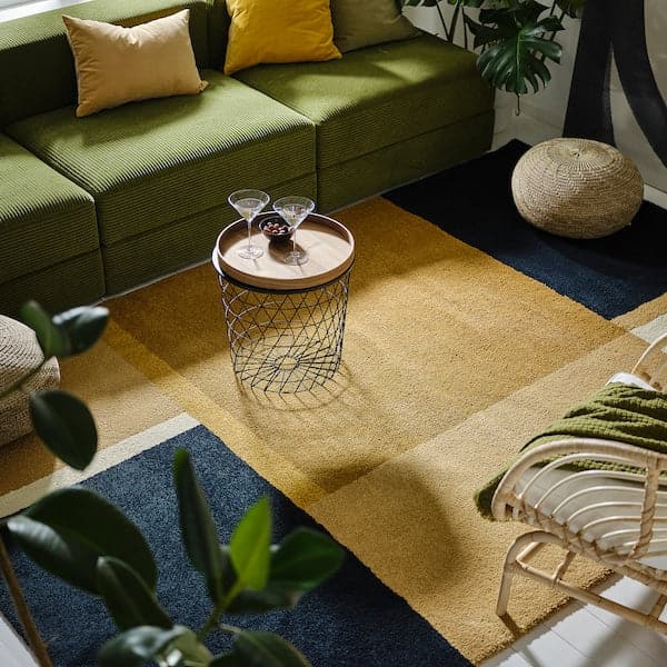 Ikea SKRIFTSPRÅK - Rug, low pile, yellow-brown/dark blue, 170x240 cm