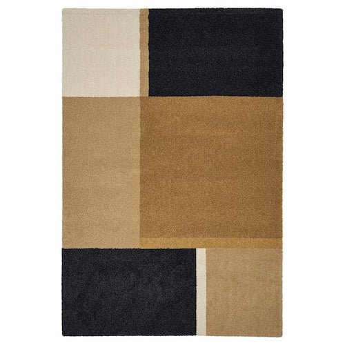 SKRIFTSPRÅK - Carpet, short pile, amber/blue, 133x195 cm