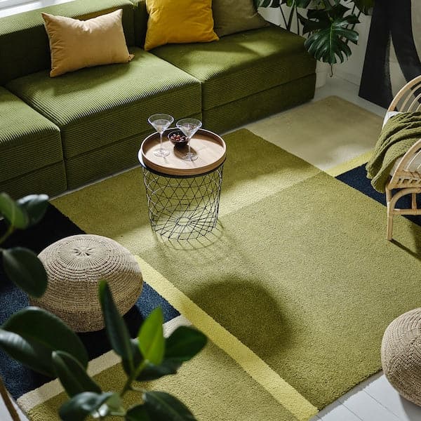 Ikea SKRIFTSPRÅK - Rug, low pile, beige-green/dark blue, 170x240 cm