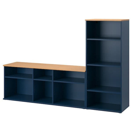 SKRUVBY - TV storage combination, black-blue, 216x38x140 cm