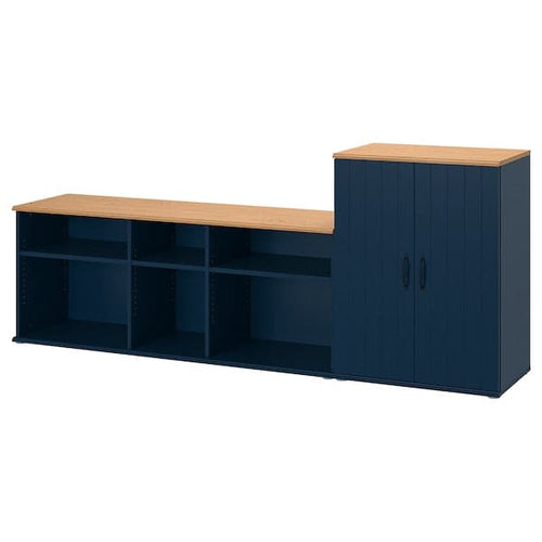 SKRUVBY - TV storage combination, black-blue, 226x38x90 cm