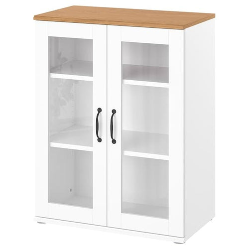 SKRUVBY - Cabinet with glass doors, white, 70x90 cm