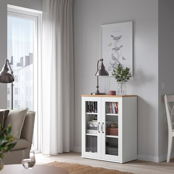 Ikea SKRUVBY - Cabinet with glass doors, white, 70x90 cm