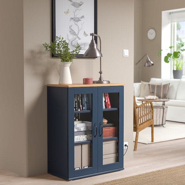 Ikea SKRUVBY - Cabinet with glass doors, black-blue, 70x90 cm