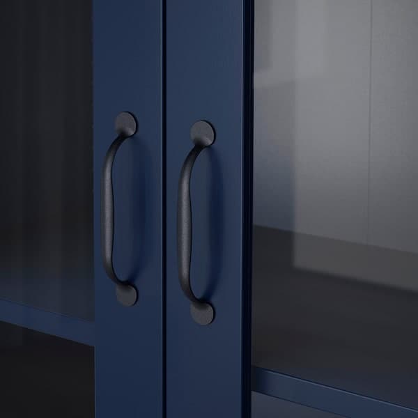 SKRUVBY - Cabinet with glass doors, black-blue, 70x90 cm - best price from Maltashopper.com 70520361