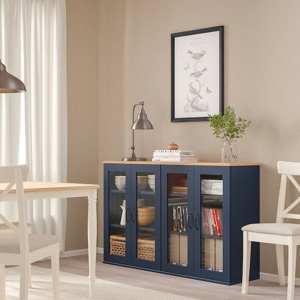 Ikea SKRUVBY - Cabinet with glass doors, black-blue, 70x90 cm