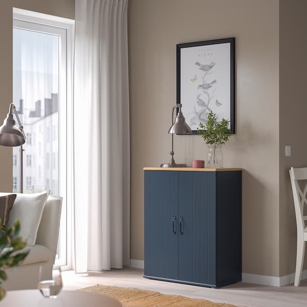 SKRUVBY - Cabinet with doors, black-blue, 70x90 cm - best price from Maltashopper.com 30520358