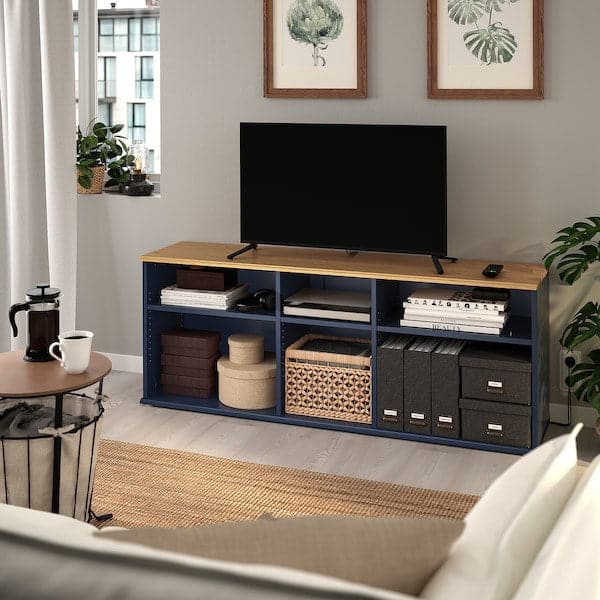SKRUVBY - TV bench, black-blue, 156x38x60 cm - best price from Maltashopper.com 10520364