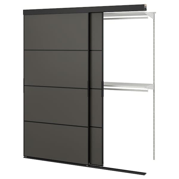 SKYTTA / BOAXEL - Reach-in wardrobe with sliding door, black double sided/Mehamn dark grey, 177x65x205 cm - best price from Maltashopper.com 39516007