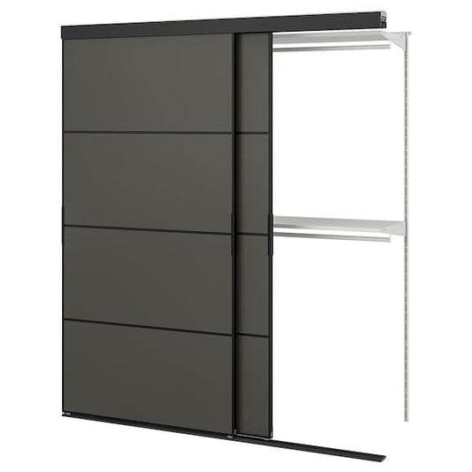 Ikea SKYTTA / BOAXEL - Reach-in wardrobe with sliding door, black double sided/Mehamn dark grey, 177x65x205 cm