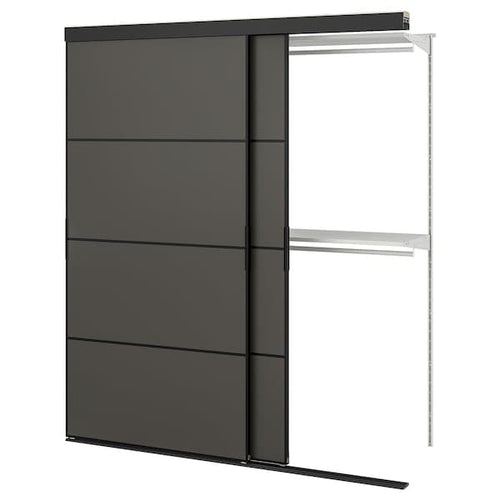 SKYTTA / BOAXEL - Reach-in wardrobe with sliding door, black double sided/Mehamn dark grey, 177x65x205 cm