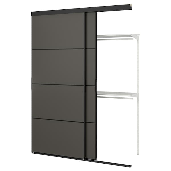 SKYTTA / BOAXEL - Reach-in wardrobe with sliding door, black double sided/Mehamn dark grey, 177x65x240 cm - best price from Maltashopper.com 39523239