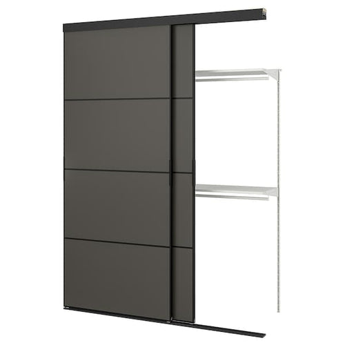 SKYTTA / BOAXEL - Reach-in wardrobe with sliding door, black double sided/Mehamn dark grey, 177x65x240 cm