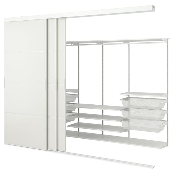 SKYTTA / BOAXEL - Walk-in wardrobe with sliding doors, white/Tjörhom white, 301x115x240 cm - best price from Maltashopper.com 19523235