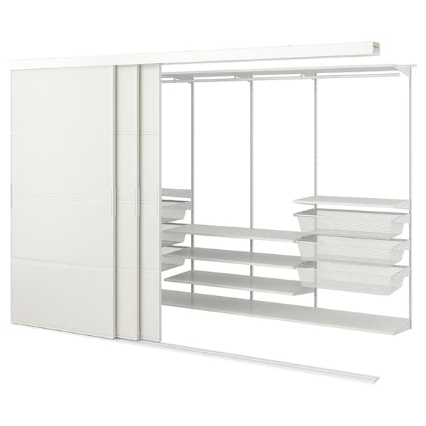 SKYTTA / BOAXEL - Walk-in wardrobe with sliding doors, white/Tjörhom white, 301x115x205 cm - best price from Maltashopper.com 99515646