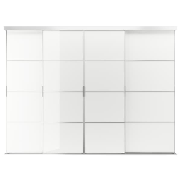 SKYTTA / FÄRVIK - Sliding door combination, aluminium/white glass, 326x240 cm - best price from Maltashopper.com 39424041