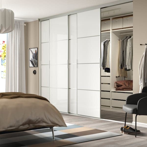 Ikea SKYTTA / FÄRVIK - Sliding door combination, aluminium/white glass, 326x240 cm