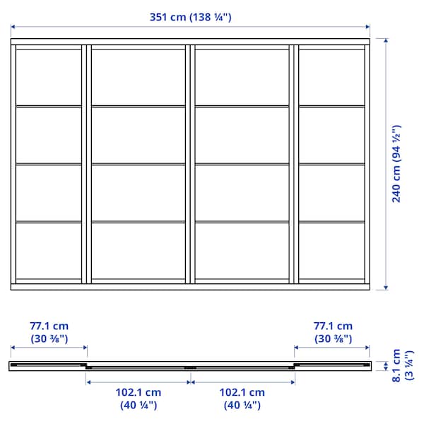 Ikea SKYTTA / FÄRVIK - Sliding door combination, white/white glass, 351x240 cm