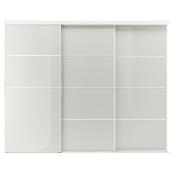 SKYTTA / HOKKSUND - Sliding door combination, white/high-gloss light grey, 301x240 cm - best price from Maltashopper.com 99424043