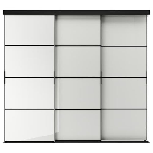 SKYTTA / HOKKSUND - Sliding door combination, black/high-gloss light grey, 226x205 cm