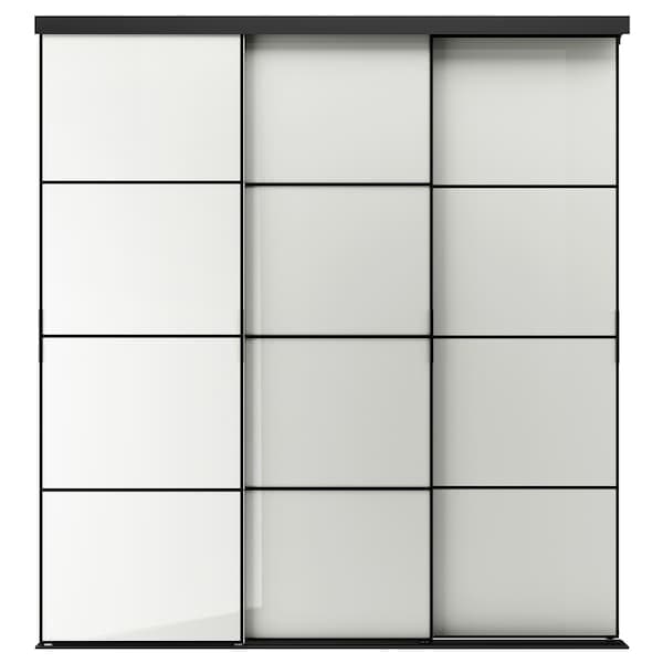 Ikea SKYTTA / HOKKSUND - Sliding door combination, black/high-gloss light grey, 226x240 cm