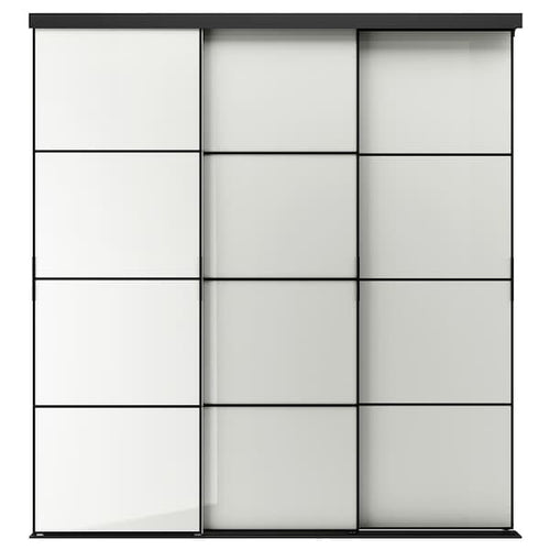 SKYTTA / HOKKSUND - Sliding door combination, black/high-gloss light grey, 226x240 cm
