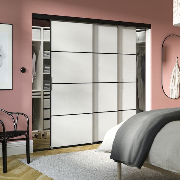 SKYTTA / HOKKSUND - Sliding door combination, black/high-gloss light grey, 226x205 cm - best price from Maltashopper.com 69422743