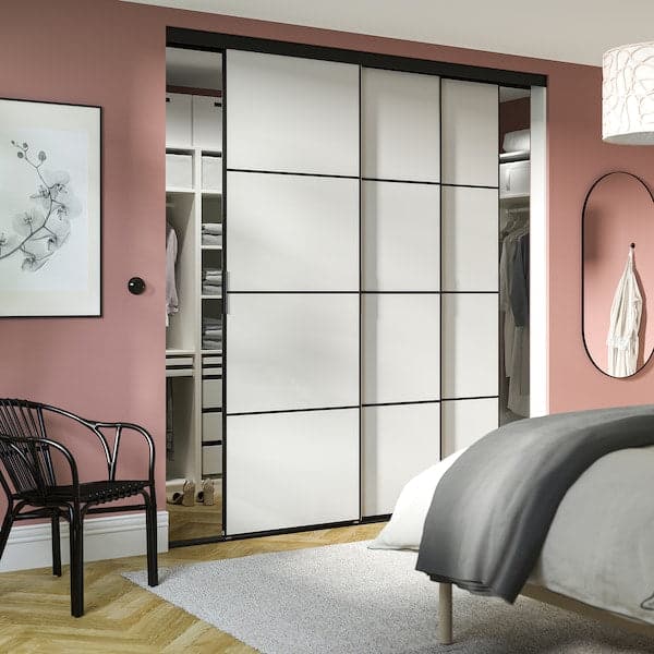 Ikea SKYTTA / HOKKSUND - Sliding door combination, black/high-gloss light grey, 226x240 cm