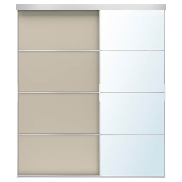 SKYTTA / MEHAMN/AULI - Sliding door combination, aluminium double sided/beige mirror glass, 177x205 cm - best price from Maltashopper.com 89499581