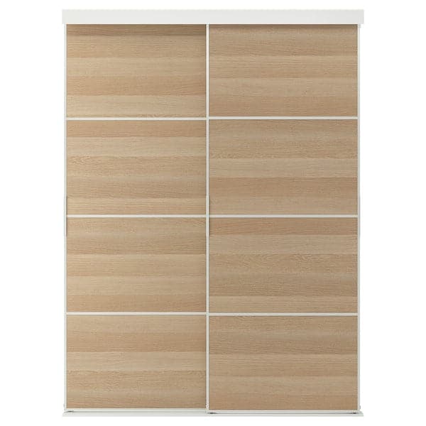 SKYTTA / MEHAMN - Sliding door combination, white/double sided white stained oak effect, 152x205 cm - best price from Maltashopper.com 09422736