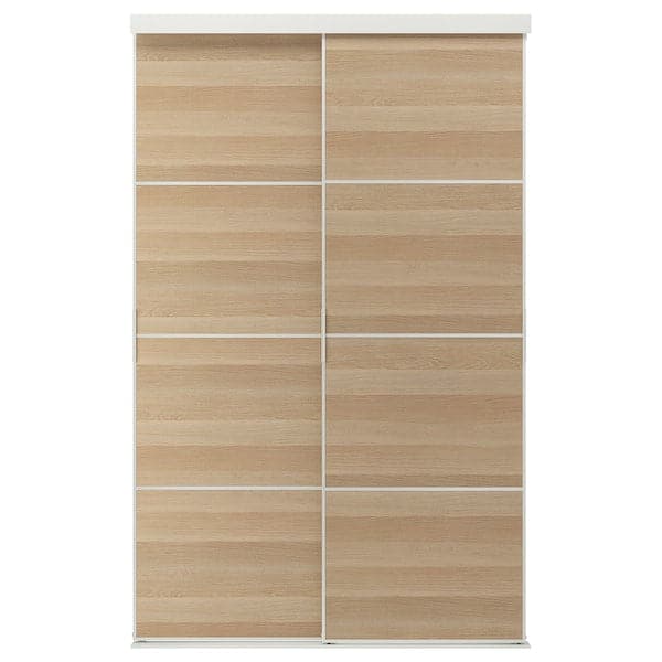 Ikea SKYTTA / MEHAMN - Sliding door combination, white/double sided white stained oak effect, 152x240 cm
