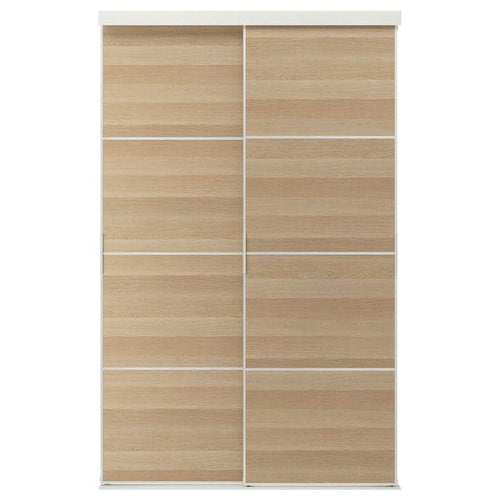 SKYTTA / MEHAMN - Sliding door combination, white/double sided white stained oak effect, 152x240 cm
