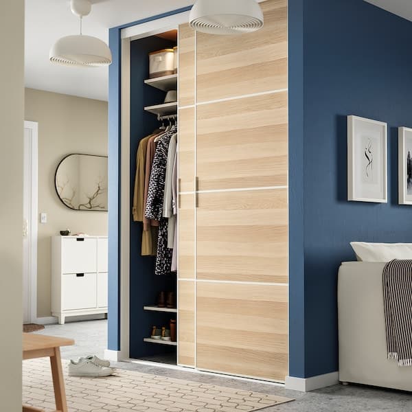 Ikea SKYTTA / MEHAMN - Sliding door combination, white/double sided white stained oak effect, 152x240 cm