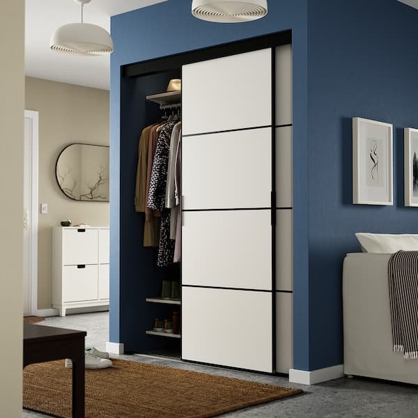 Ikea SKYTTA / MEHAMN - Sliding door combination, black/double sided white, 152x205 cm