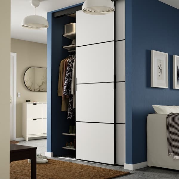 Ikea SKYTTA / MEHAMN - Sliding door combination, black/double sided white, 152x240 cm