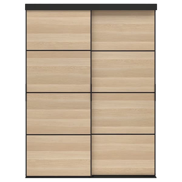 SKYTTA / MEHAMN - Sliding door combination, black/double sided white stained oak effect, 152x205 cm - best price from Maltashopper.com 19499570