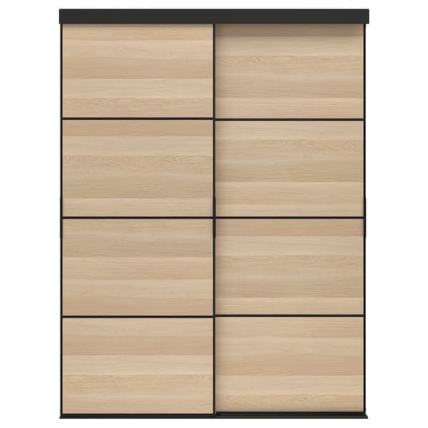 Ikea SKYTTA / MEHAMN - Sliding door combination, black/double sided white stained oak effect, 152x205 cm