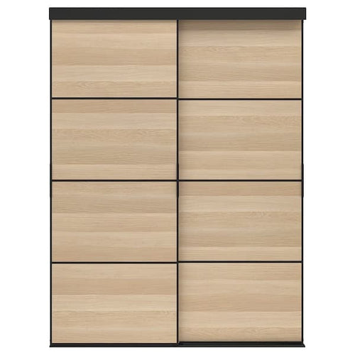 SKYTTA / MEHAMN - Sliding door combination, black/double sided white stained oak effect, 152x205 cm