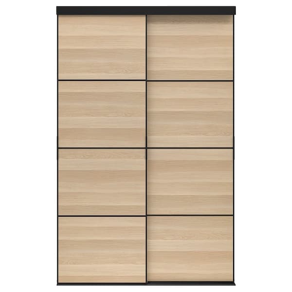 Ikea SKYTTA / MEHAMN - Sliding door combination, black/double sided white stained oak effect, 152x240 cm