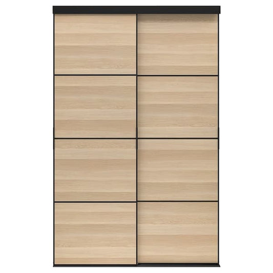 Ikea SKYTTA / MEHAMN - Sliding door combination, black/double sided white stained oak effect, 152x240 cm