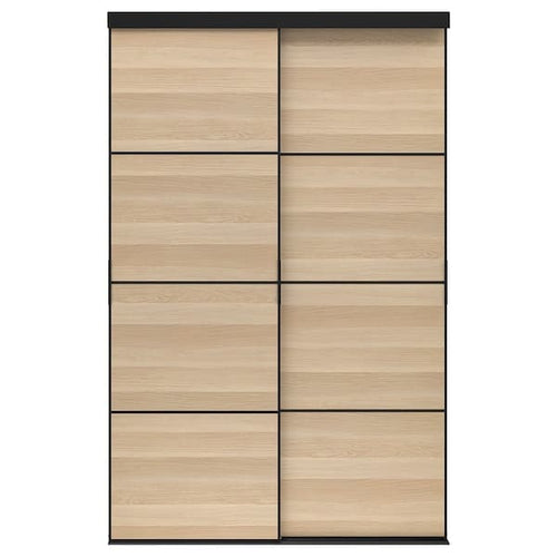 SKYTTA / MEHAMN - Sliding door combination, black/double sided white stained oak effect, 152x240 cm