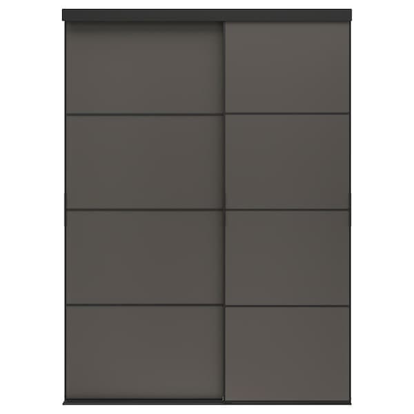 Ikea SKYTTA / MEHAMN - Sliding door combination, black/double sided dark grey, 177x240 cm