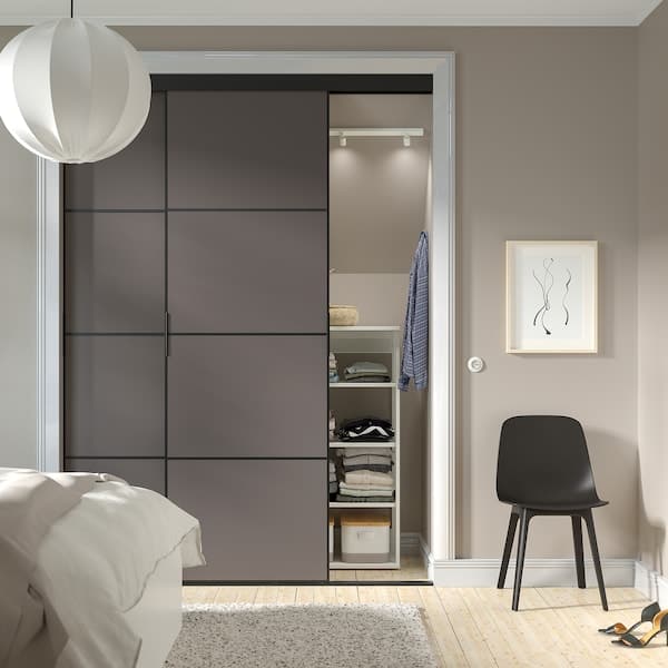 Ikea SKYTTA / MEHAMN - Sliding door combination, black/double sided dark grey, 177x240 cm