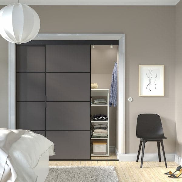 Ikea SKYTTA / MEHAMN - Sliding door combination, black/double sided dark grey, 177x205 cm