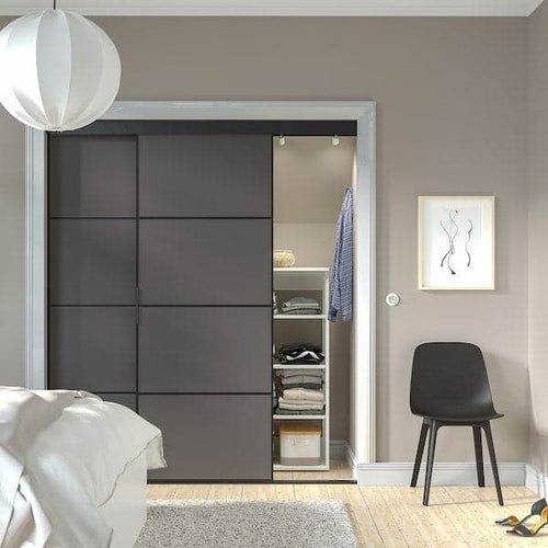 SKYTTA / MEHAMN - Sliding door combination, black/double sided dark grey, 177x205 cm