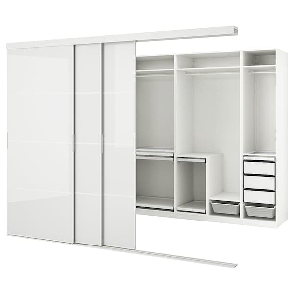 SKYTTA / PAX - Walk-in wardrobe with sliding doors, white Hokksund/high-gloss light grey