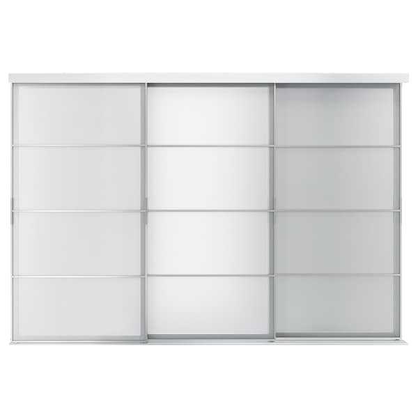 SKYTTA / SVARTISDAL - Sliding door combination, aluminium/white paper, 301x205 cm - best price from Maltashopper.com 59422734