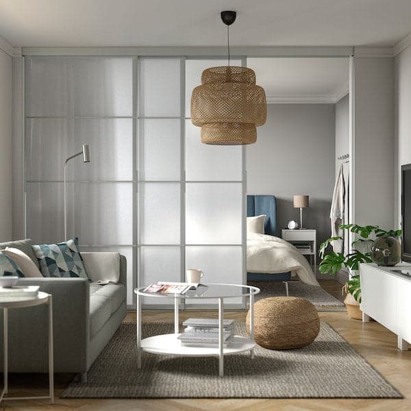 SKYTTA / SVARTISDAL - Sliding door combination, aluminium/white paper, 301x240 cm - best price from Maltashopper.com 49424050
